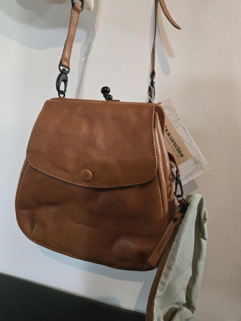 Aunts & Uncles  Tan Leather Crossbody Bag